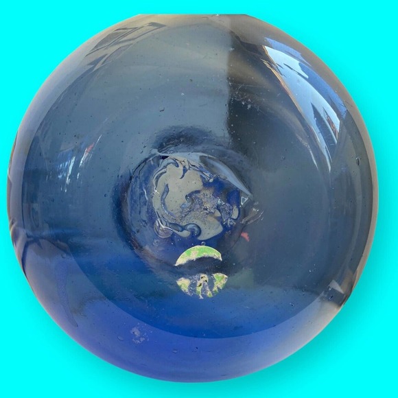 Vintage Handblown Art Glass Vase Blue Bubbles - 12” Tall - Picture 5 of 6